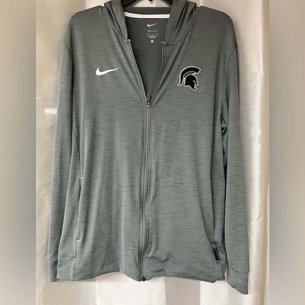 Nike Heather Gray Zip-Up Hoodie with Spartan Emblem